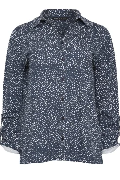 M&Co Womens Navy Blue Spot Print Cotton Shirt><noscript><img width=