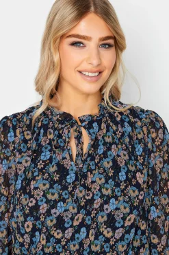 M&Co Womens Navy Blue Floral Pleated Blouse><noscript><img width=