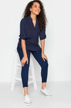 M&Co Womens Navy Blue Tab Sleeve Blouse>Women Shirts