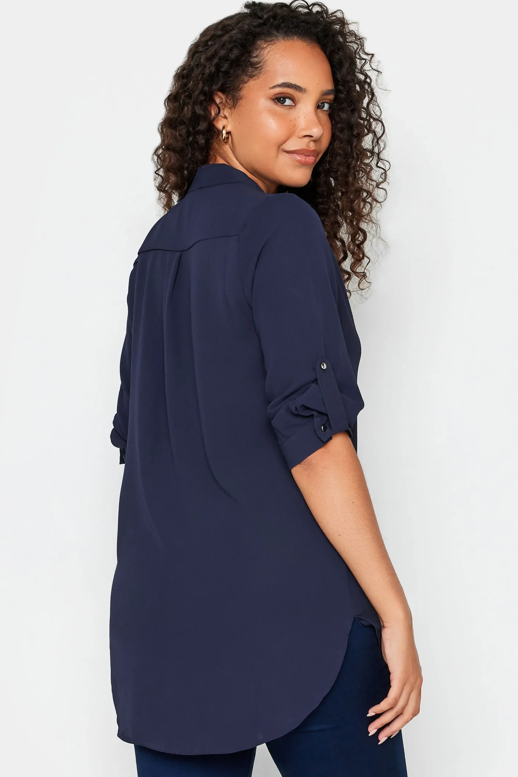 M&Co Womens Navy Blue Tab Sleeve Blouse>Women Shirts