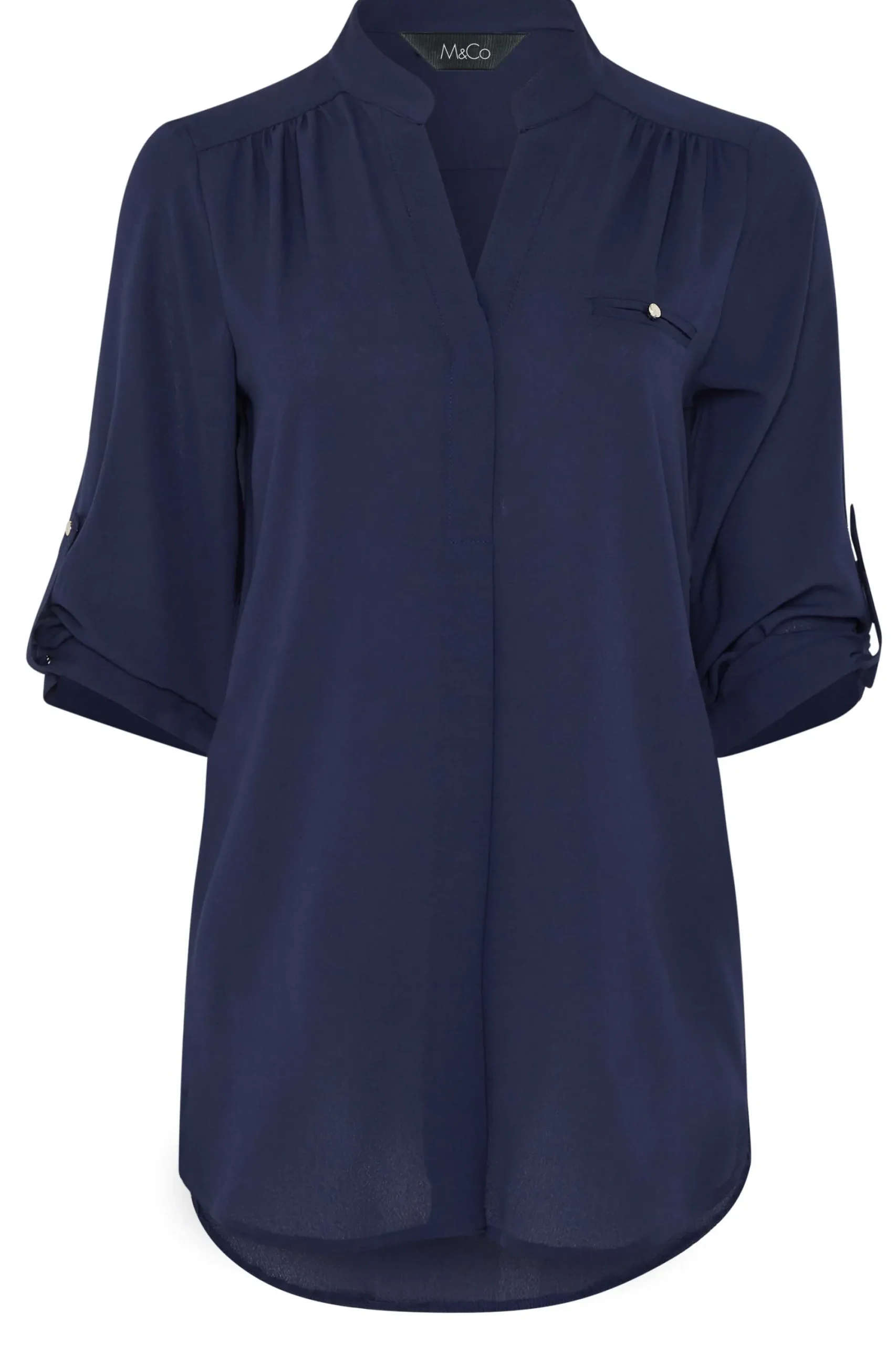M&Co Womens Navy Blue Tab Sleeve Blouse>Women Shirts