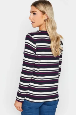 M&Co Womens Navy Blue Stripe Long Sleeve Cotton T-Shirt><noscript><img width=