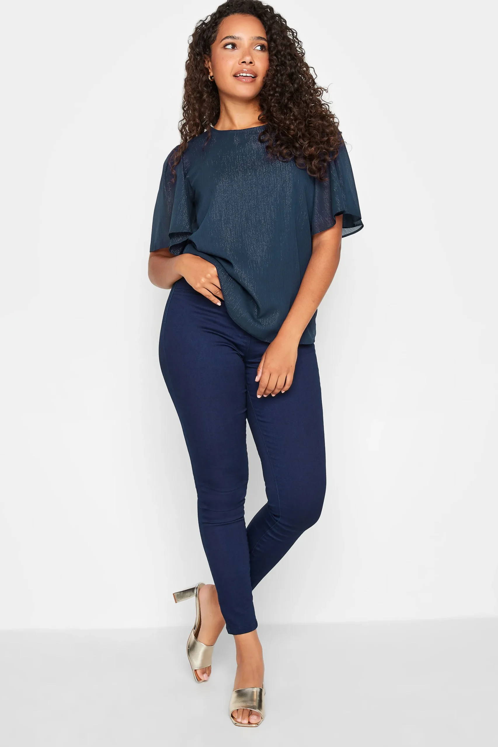 M&Co Womens Navy Blue Glitter Blouse>Women Blouses