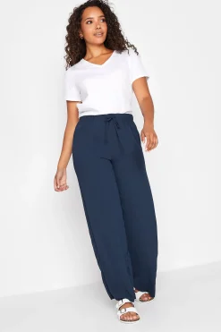 M&Co Womens Navy Blue Crepe Wide Leg Trousers>Women Wide Leg Trousers