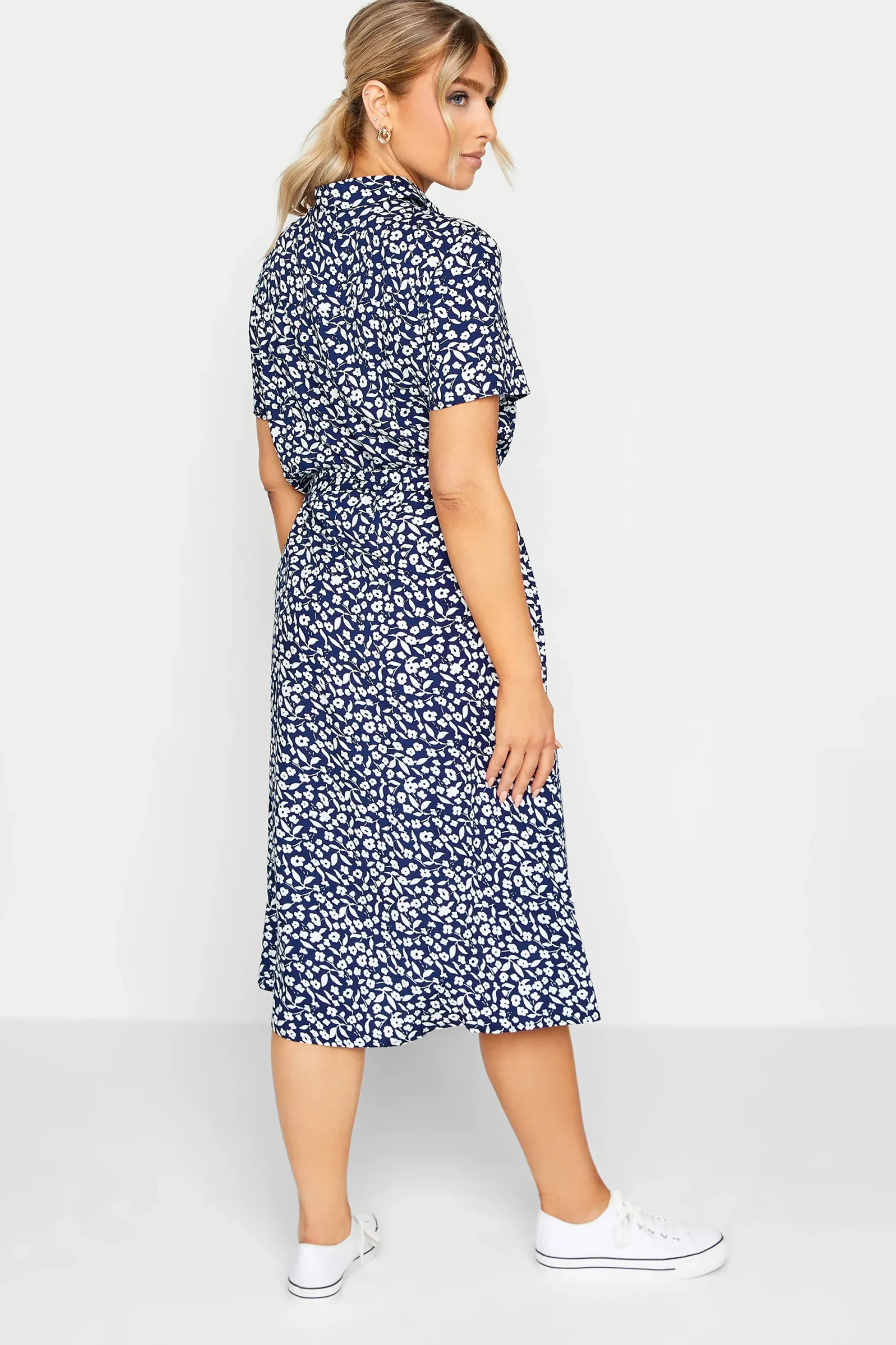M&Co Womens Navy Blue Ditsy Print Button Through Midi Dress>Women Shirt Dresses