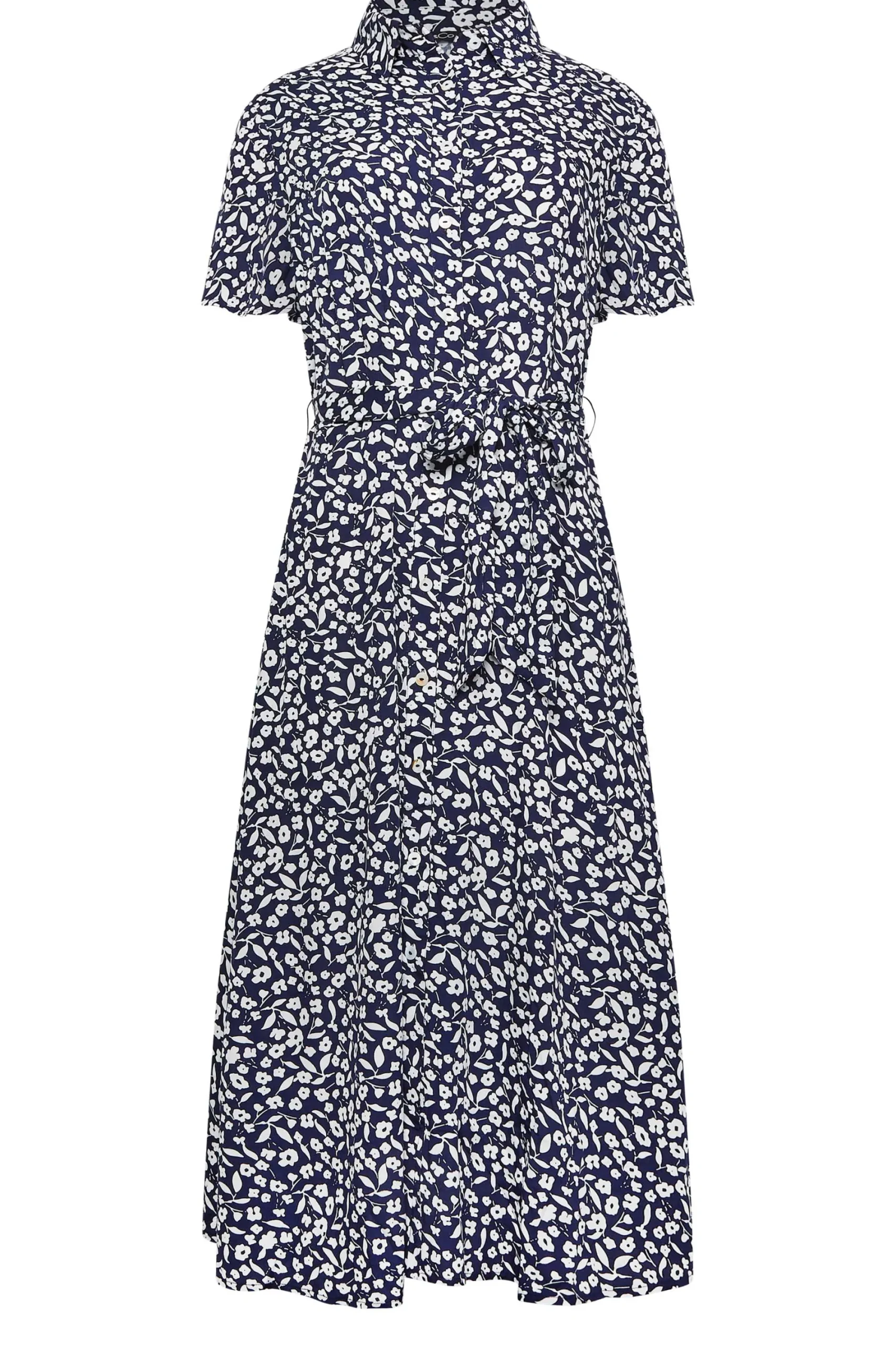 M&Co Womens Navy Blue Ditsy Print Button Through Midi Dress>Women Shirt Dresses