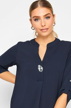 M&Co Womens Navy Blue Long Sleeve Button Blouse><noscript><img width=