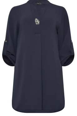 M&Co Womens Navy Blue Long Sleeve Button Blouse><noscript><img width=