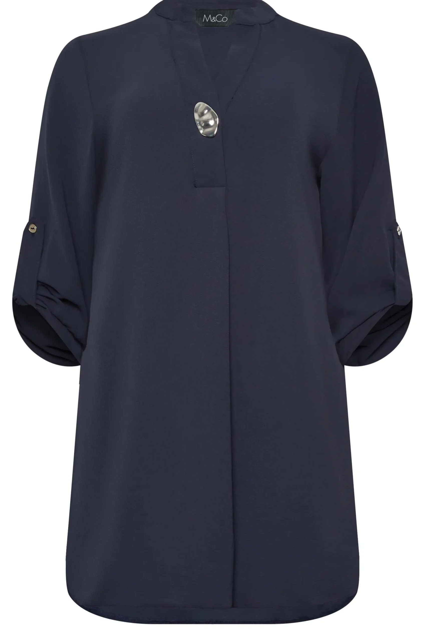 M&Co Womens Navy Blue Long Sleeve Button Blouse>Women Shirts