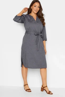 M&Co Womens Navy Blue Tie Waist Midi Tunic Dress>Women Shirt Dresses