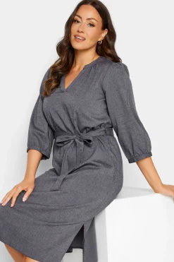 M&Co Womens Navy Blue Tie Waist Midi Tunic Dress><noscript><img width=