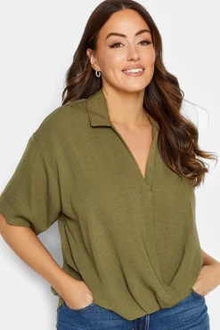 M&Co Womens Olive Green V-Neck Wrap Blouse>Women Short Sleeve Tops