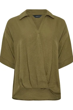 M&Co Womens Olive Green V-Neck Wrap Blouse><noscript><img width=