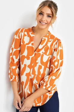 M&Co Womens Orange Abstract Print 3/4 Sleeve Blouse>Women Blouses