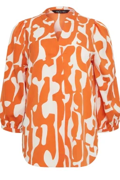 M&Co Womens Orange Abstract Print 3/4 Sleeve Blouse><noscript><img width=