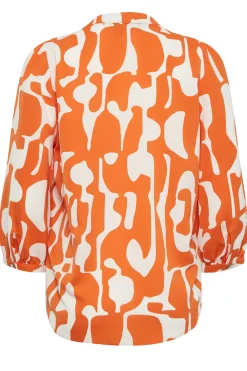 M&Co Womens Orange Abstract Print 3/4 Sleeve Blouse><noscript><img width=