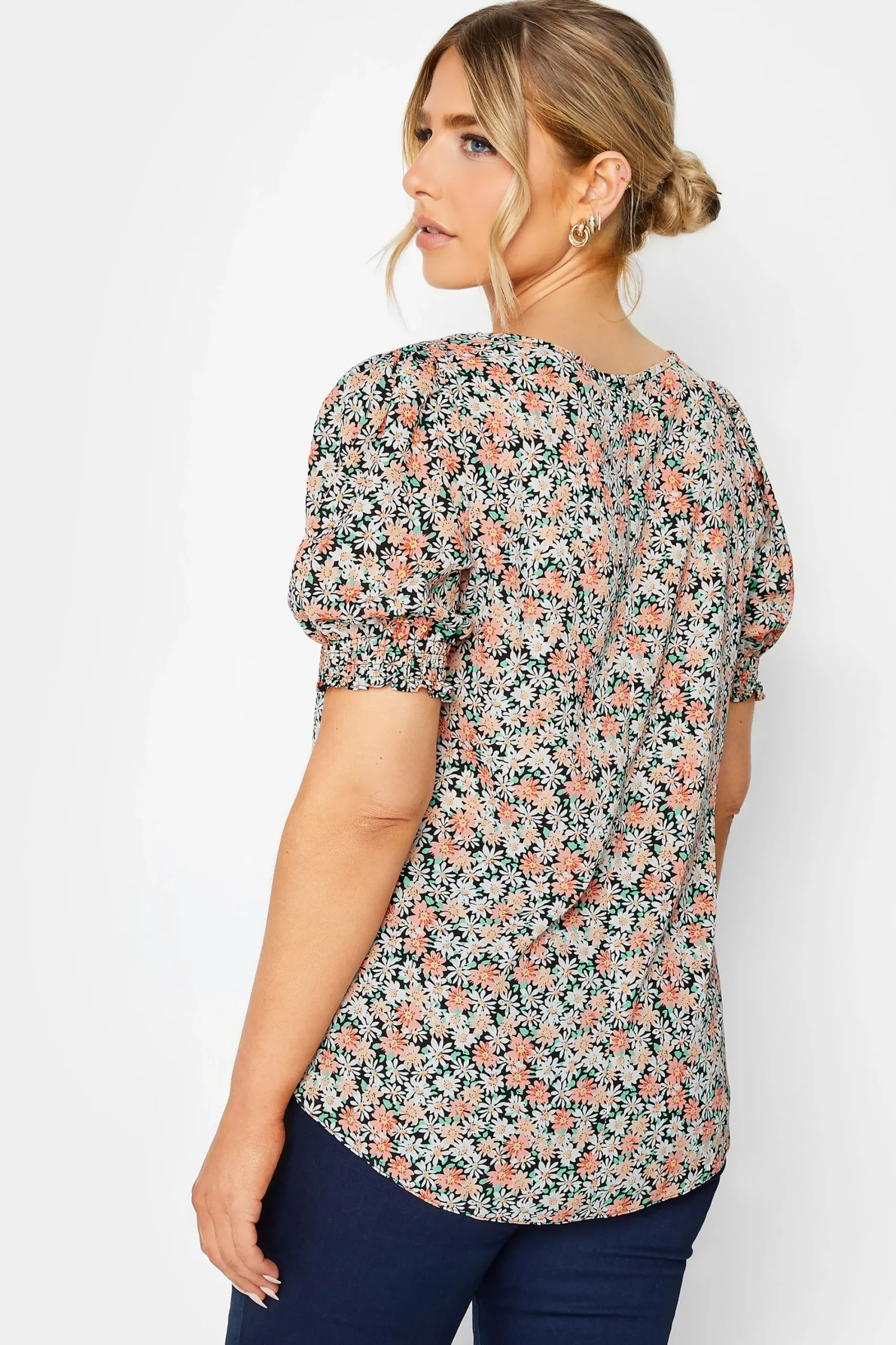 M&Co Womens Orange Daisy Print Blouse>Women Short Sleeve Tops