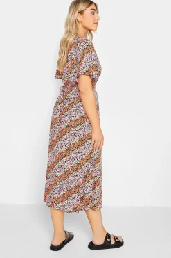 M&Co Womens Orange Ditsy Floral Print Midi Button Through Tea Dress><noscript><img width=