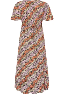 M&Co Womens Orange Ditsy Floral Print Midi Button Through Tea Dress><noscript><img width=