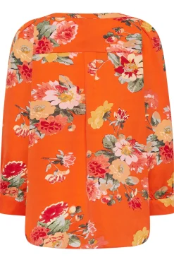 M&Co Womens Orange Floral 3/4 Sleeve Blouse><noscript><img width=
