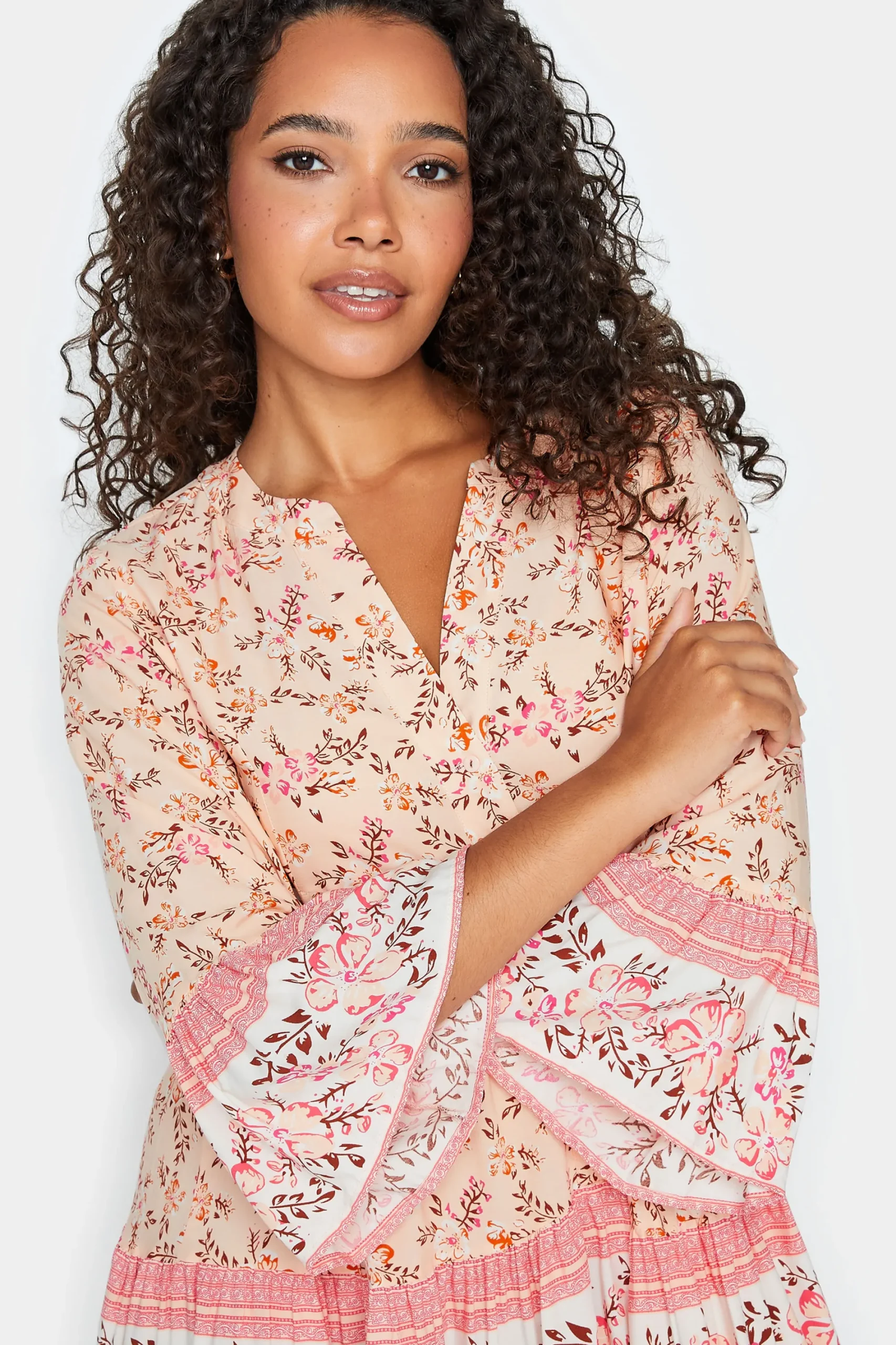 M&Co Womens Orange Floral Print Tiered Swing Dress>Women Shirt Dresses