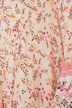 M&Co Womens Orange Floral Print Tiered Swing Dress><noscript><img width=