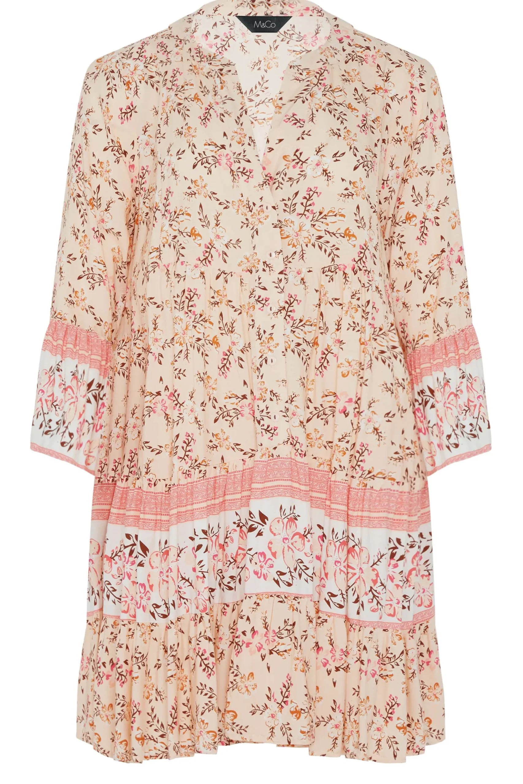 M&Co Womens Orange Floral Print Tiered Swing Dress>Women Shirt Dresses