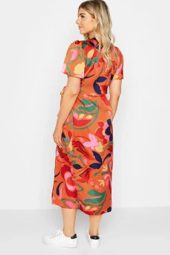 M&Co Womens Orange Floral Print Wrap Dress><noscript><img width=