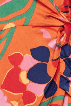 M&Co Womens Orange Floral Print Wrap Dress><noscript><img width=