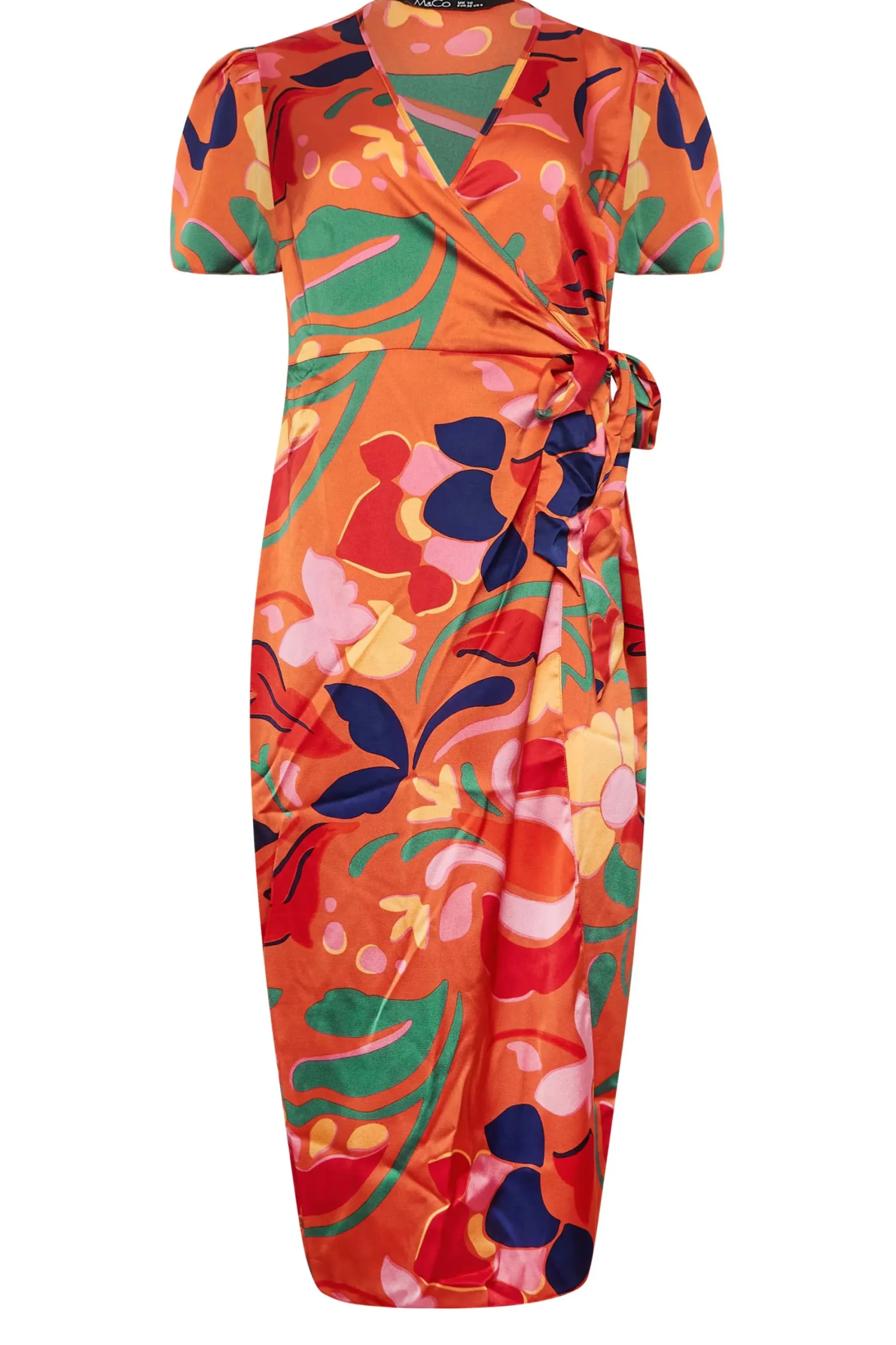 M&Co Womens Orange Floral Print Wrap Dress>Women Wedding Guest Dresses