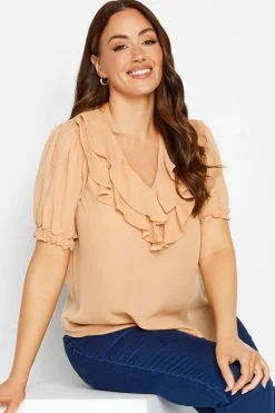 M&Co Womens Orange Frill Front Blouse>Women Short Sleeve Tops