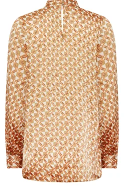 M&Co Womens Orange Geometric Print High Neck Satin Blouse><noscript><img width=
