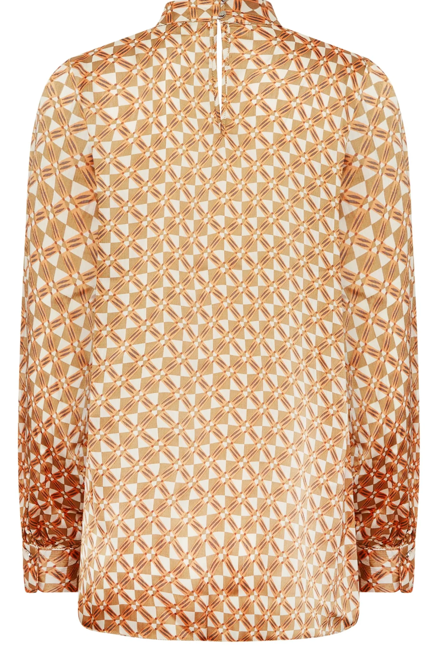 M&Co Womens Orange Geometric Print High Neck Satin Blouse>Women Long Sleeve Tops