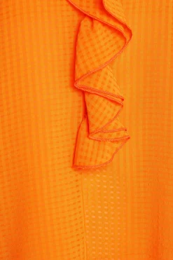 M&Co Womens Orange Gingham Frill Front Blouse><noscript><img width=