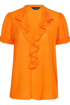 M&Co Womens Orange Gingham Frill Front Blouse><noscript><img width=