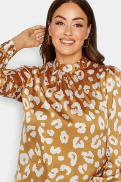M&Co Womens Orange Leopard Print High Neck Satin Blouse><noscript><img width=