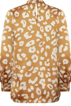 M&Co Womens Orange Leopard Print High Neck Satin Blouse><noscript><img width=