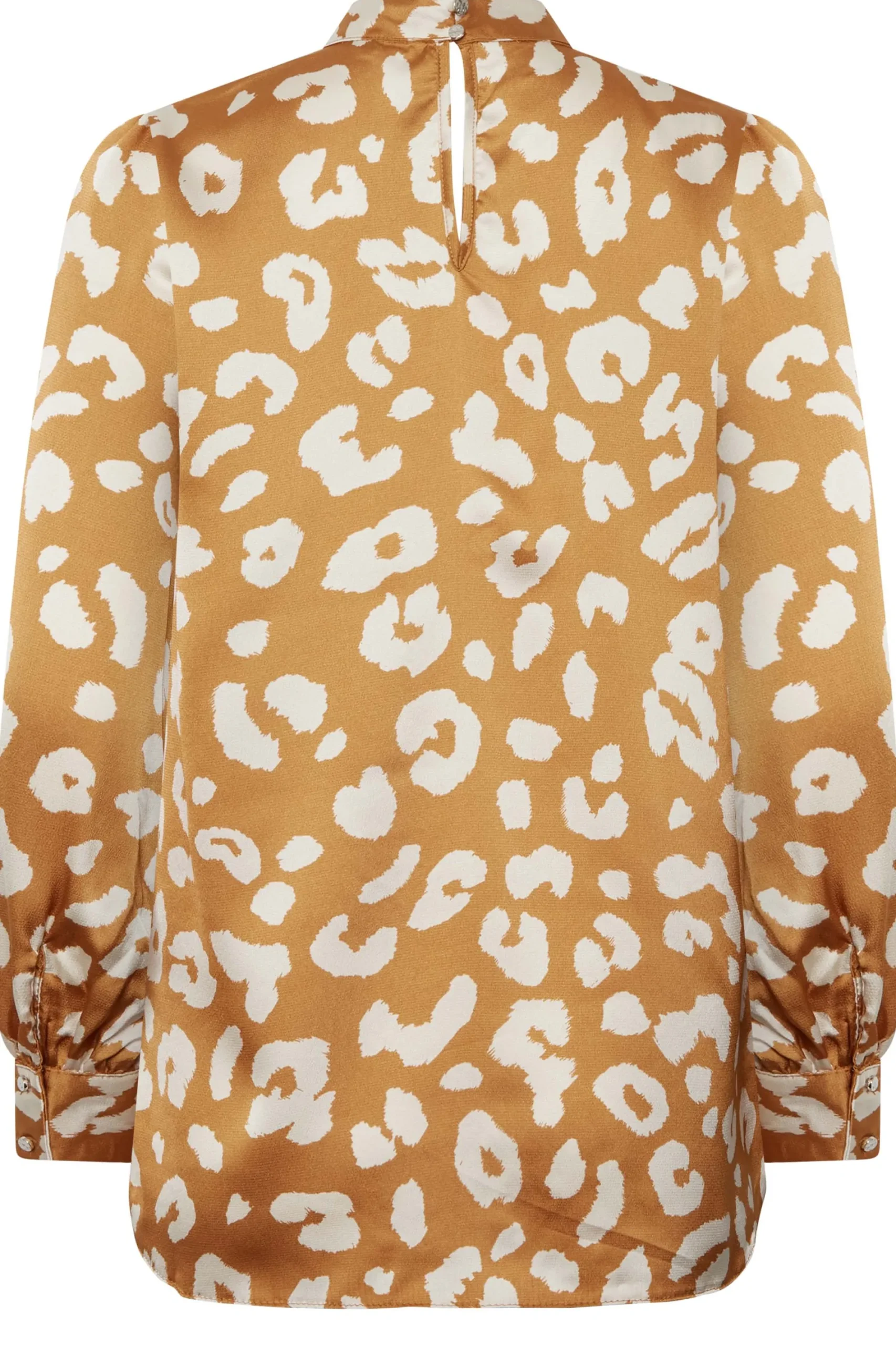 M&Co Womens Orange Leopard Print High Neck Satin Blouse>Women Long Sleeve Tops