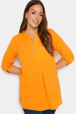 M&Co Womens Orange Statement Button Tab Sleeve Shirt>Women Shirts