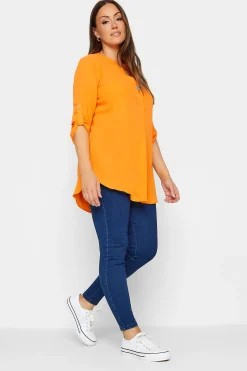 M&Co Womens Orange Statement Button Tab Sleeve Shirt><noscript><img width=
