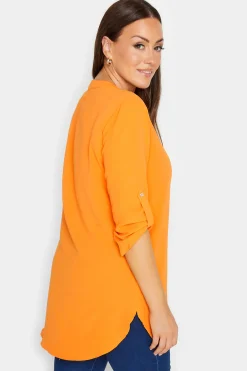 M&Co Womens Orange Statement Button Tab Sleeve Shirt><noscript><img width=