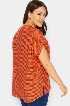 M&Co Womens Orange Stripe Grown On Sleeve Top><noscript><img width=