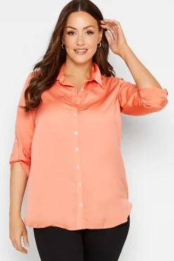M&Co Womens Orange Tab Sleeve Shirt>Women Shirts