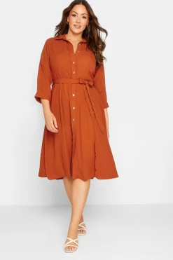 M&Co Womens Orange Tie Waist Button Through Shirt Dress>Women Wedding Guest Dresses