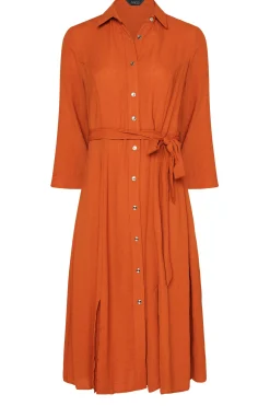 M&Co Womens Orange Tie Waist Button Through Shirt Dress><noscript><img width=