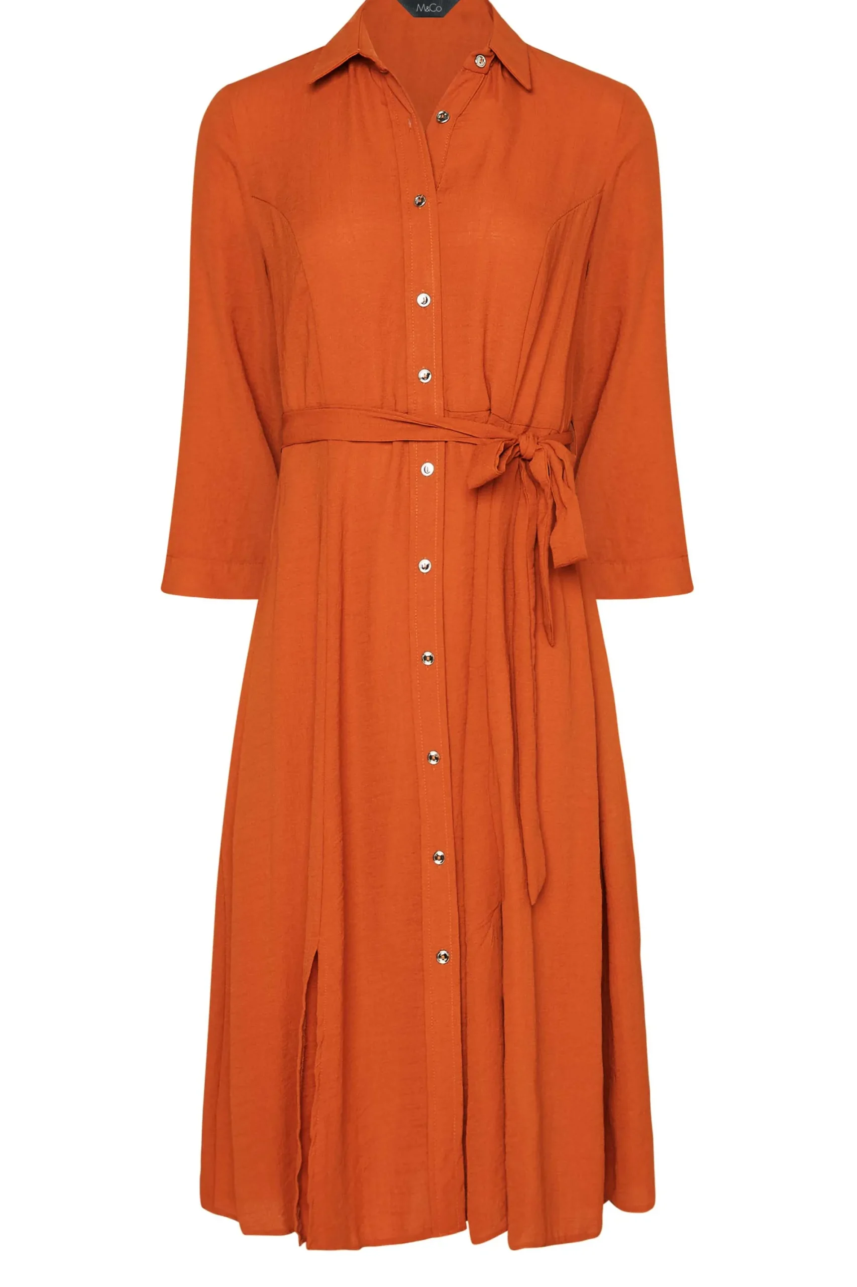 M&Co Womens Orange Tie Waist Button Through Shirt Dress>Women Wedding Guest Dresses