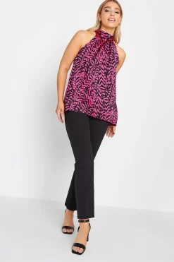 M&Co Womens Pink Animal Print Halterneck Blouse><noscript><img width=
