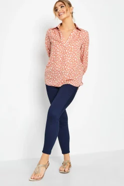 M&Co Womens Pink Brush Stroke Print Half Placket Shirt>Women Shirts