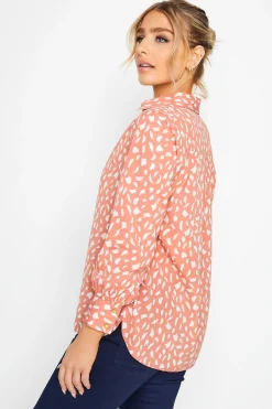 M&Co Womens Pink Brush Stroke Print Half Placket Shirt><noscript><img width=