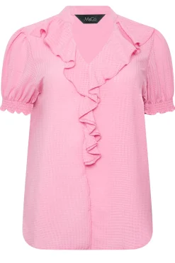 M&Co Womens Pink Check Frill Blouse><noscript><img width=